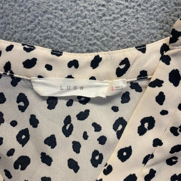 Lush‎ Womens Animal Print Blouse Top Large Cream Black 3/4 Tab Sleeve Popover - Picture 3 of 10